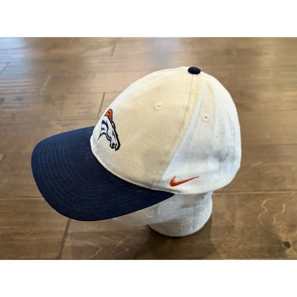 Vintage Nike Pro Line Authentic Mens Cream Navy Denver Broncos Snapback Hat Cap